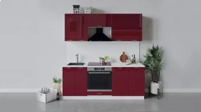 Кухонный гарнитур «Весна» длиной 200 см со шкафом НБ (Белый/Бордо глянец)