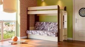 Кровать - чердак с диван - кроватью Немо (вудлайн кремовый/венге/ микровелюр Лас Вегас)