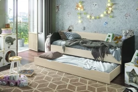 Кровать "Балли" двухспальная (Дуб белфорт, ЛДСП, Венге, 90х190, универсальная)